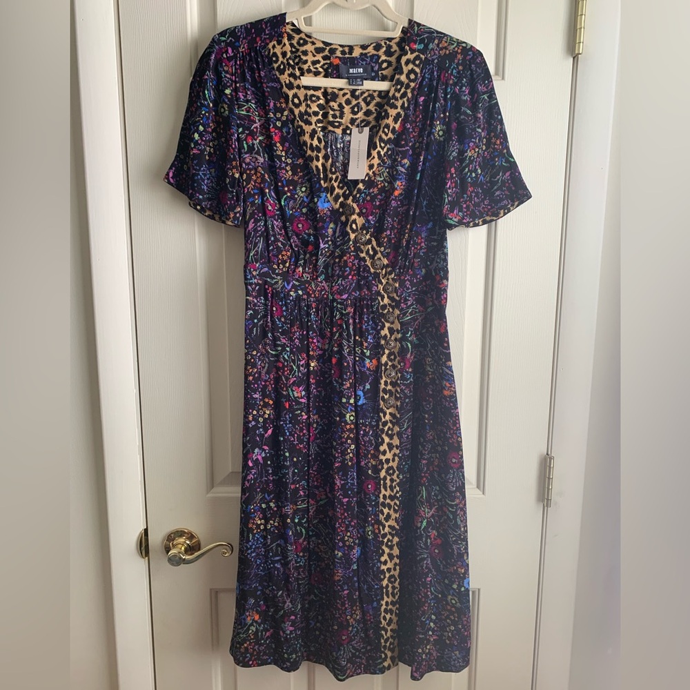 MAEVE Anthropologie Morgan Leopard Floral Faux Wrap Dress